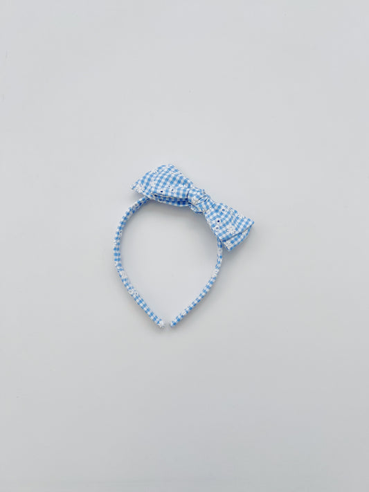 LILY HEADBAND // Embroidered Blue Gingham