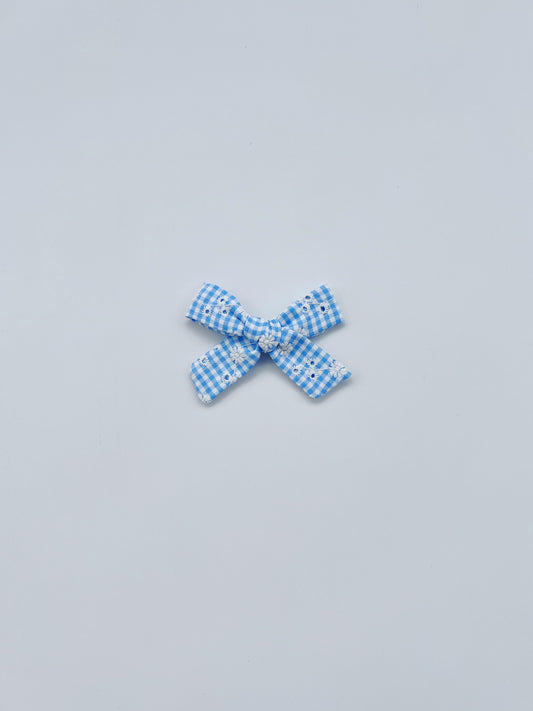 MINI PHOEBE BOW // Embroidered Blue Gingham